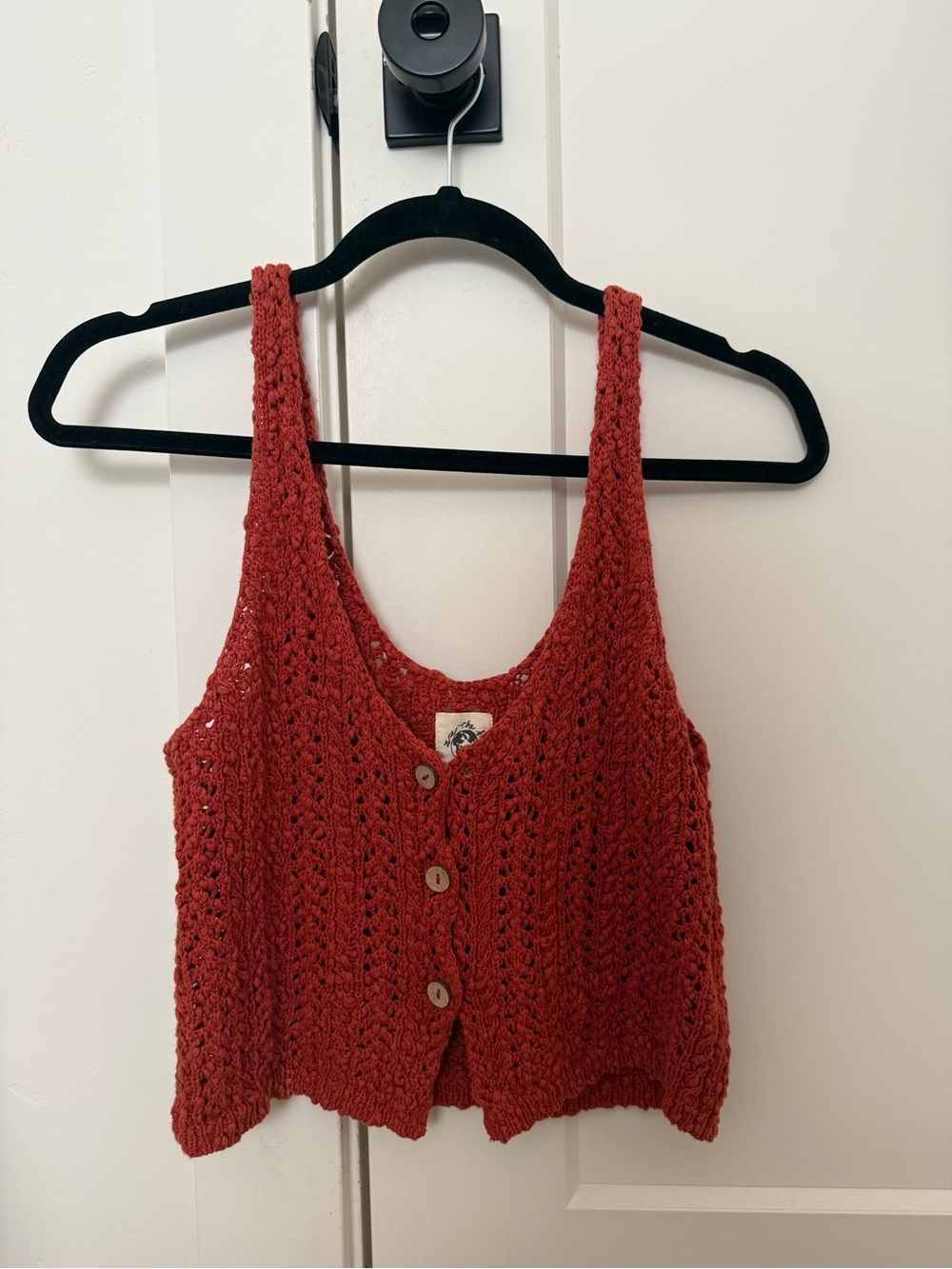 Free People We The Free Crochet Button-Front Tank Top in Rust/Orange/Red